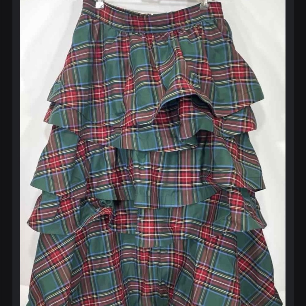 Buru Green and Red Plaid Tiered midi Skirt - Picture 2 of 2